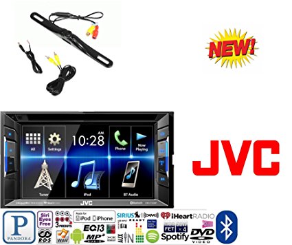 JVC KW-V130BT Double DIN Bluetooth In-Dash DVD/CD/AM/FM Car Stereo w/ 6.2" Clear Resistive Touchscreen   CAM-600 License Plate Bolt-On Rear View Camera w/ Built-In I.R. Camera