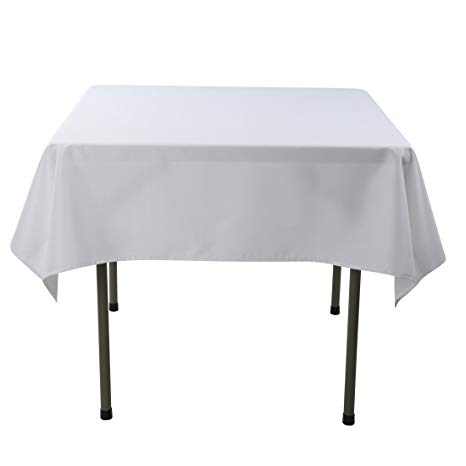 E-TEX 52 x 52-Inch Square Tablecloth, 100% Polyester Washable Table Cloth for Square or Round Table, White