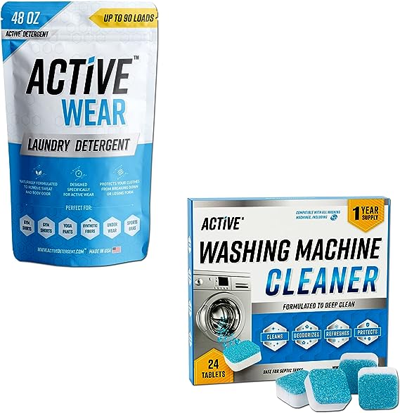 Active Wear Laundry Detergent & Washing Machine Cleaner Descaler - 2 Pack Bundle