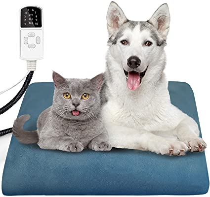 Pet Heating Pad for Cats Dogs With 10 Adjustable Temperature and 4 Adjustable Timer Heated Cat Bed Electric Blanket Chew Resistant Dog Crate Mattress 45x45cm