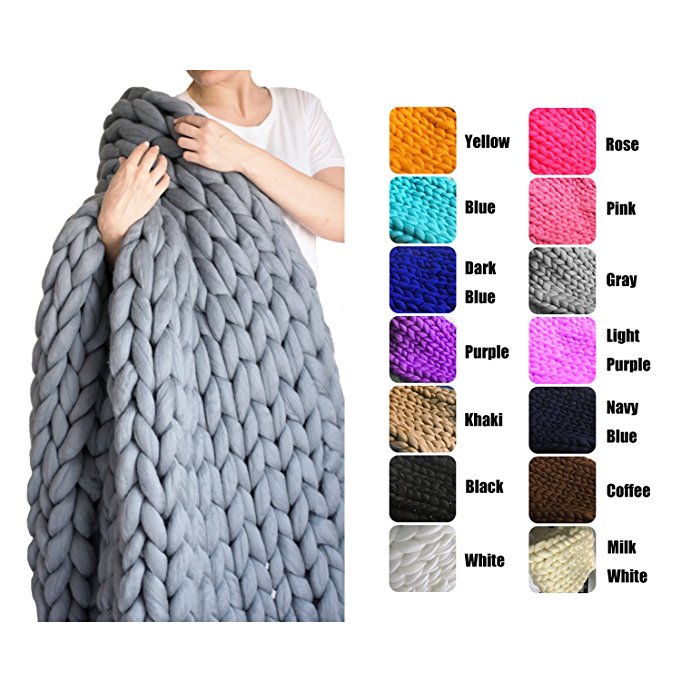 EASTSURE Bulky Knit Throw Chunky Sofa Blanket Hand-made Pet Bed Chair Mat Rug,Grey,40"x40"