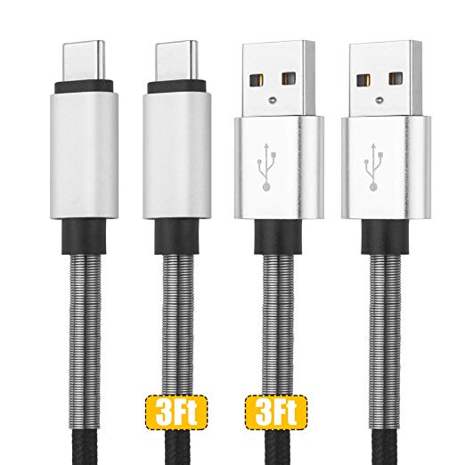 CyvenSmart USB Type C Cable 3 ft (3A Fast Charging) 2 Pack 3 Feet USB A to USB-C Nylon Braided Cord Compatible with S Samsung Galaxy S8 S9 S10 Plus Note 9 8,Google Pixel 2 3 XL,LG G7 V20