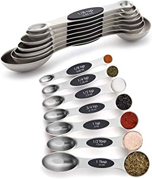 Edelin Magnetic Measuring Spoons Set, Dual Sided, Stainless Steel, Fits in Spice Jars, Set of 7