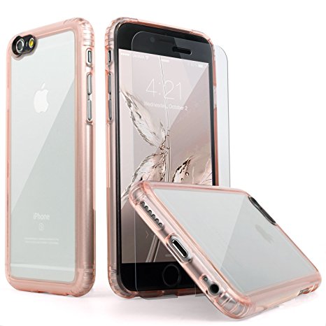 iPhone 6 Case, iPhone 6s Case, Clear Rose Gold SaharaCaseBonus Tempered Glass Screen Protector Slim Rugged Apple Shock-Absorption Bumper Anti-Scratch Hard Back for Apple 6/6s 4.7"- Clear Rose Gold