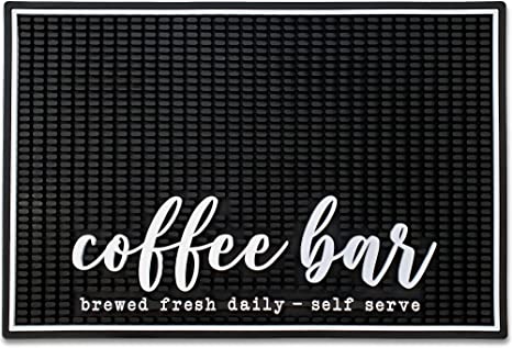 New Mungo Coffee Bar Mat - Coffee Bar Accessories for Coffee Station, Coffee Accessories, Coffee Bar Decor, Coffee Decor - Brewed Fresh Daily - Self Serve Coffee Maker Mat - Rubber Mat - 18”x12”