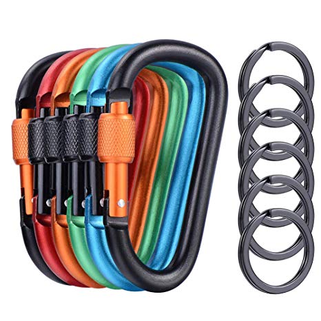 KRENDR 6 PCS Upgraded Carabiner Keychain Clips, 3.1" Locking Carabiner Clip for Outdoor, Camping, Hiking, Fishing, Home RV, Travel