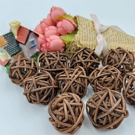 Worldoor 12 Pieces Wicker Rattan Balls Decorative Orbs Vase Fillers for Craft, Party, Valentine's Day, Wedding Table Decoration, Baby Shower, Aromatherapy Accessories (Coffee, 1.2 Inch)
