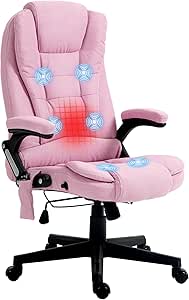 HOMCOM 6 Point Vibrating Massage Office Chair with Heat, Linen High Back Executive Office Chair with Reclining Backrest, Padded Armrests and Remote, Pink