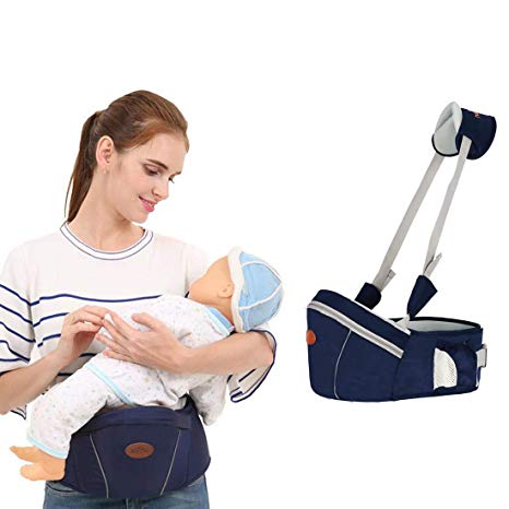 Baby Hip Seat Carrier Waist Stool – SKYROKU Baby Carrier for Child Infant Toddler with Adjustable Back Strain Relief Strap Safety Certified (Navy Blue)