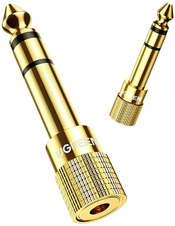 UGREEN Klinke Adapter 6.35mm Klinke auf 3.5mm Klinke, Klinkenstecker Adapter unterstützt für Keyboard, Gitarre, Lautsprecher usw. 24K vergoldete Stecker, Zwei Stücke