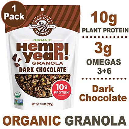 Manitoba Harvest Hemp Yeah! Granola, Dark Chocolate, 10oz, with 10 g of Protein, 3 g Omegas, 3 g of Fiber and less than 10 g Sugar Per Serving, Organic, Non-GMO
