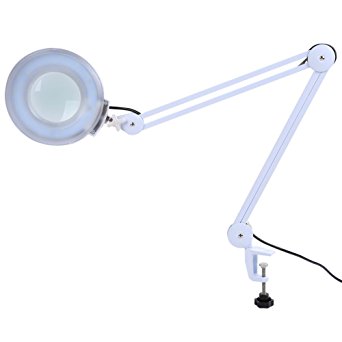 5X LED Magnifier Lamp,Adjustable Swivel & Swing Arm LED Magnifier Table Lamp Light With Glass Lens and Bench Clamp