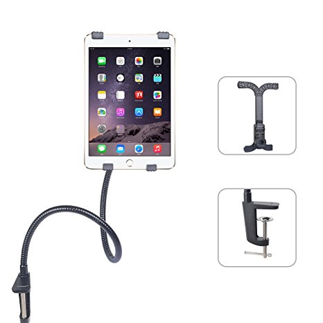 ieGeek Tablet Gooseneck Holder Mount Stand - 360 Degree Rotation Flexible Adjustable Hands-free Bolt Clamp Stand Mount Universal Fit for iPad Mini iPad 2/3/4, iPad 5/iPad Air/iPad Pro, Samsung Galaxy Tab S2/Tab A/Tab Pro/Tab 3, Google Nexus, eBook Reader and other 8"-12" Tablets (Black)