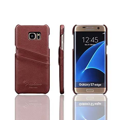 Galaxy S7 Edge Case, VANTEN Premium Genuine Leather Wallet Case for Samsung Galaxy S7 Edge (S7 Edge Brown)