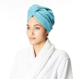 Amazon Brand - Solimo - Cotton Bath Headwrap | Microfiber | Fade Resistant | Light Blue