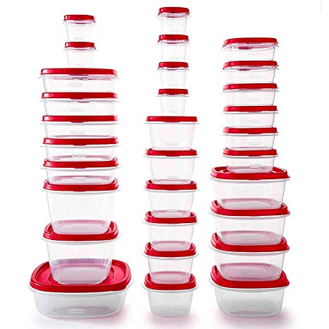 Rubbermaid Easy Find Vented Lids Food Storage Containers, Set of 30 (60 Pieces Total), Racer Red (Renewed)