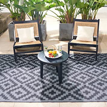 Outdoor Camping Mats Rugs Reversible Waterproof RV Deck Porch Plastic Rugs Black-Grey 5x8 Feet