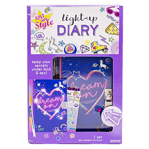 Just My Style Light Up Diary By Horizon Group Usa, Keep Your Secrets Under Lock & Key! Write Your Secret Messages & Decorate Pages with Colorful Stickers! Light Up Cover