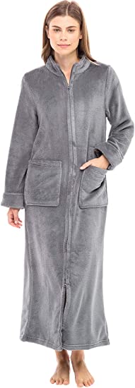 Alexander Del Rossa Women's Zip Up Fleece Robe, Long Warm Fitted Bathrobe