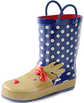 KushyShoo Girls Rain Boots Fun Printed Rubber Boot with Easy-On Handles for Toddler/Little Big Kids