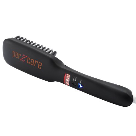 Perzcare Hair Straightener Brush Ceramic Ionic Straightening Comb Anti Static Electric PTC Heating Detangling Iron with Salon Heat Resistant Glove Anti Scald for Hair Styling