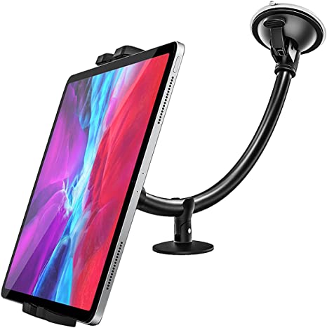 Windshield Car Tablet Mount, woleyi Gooseneck Long Arm Suction Cup Car Tablet & Phone Holder for iPad Pro 9.7, 11, 12.9 Air Mini 5 4 3 2, Galaxy Tabs, iPhone Series, More 4-13" Cell Phones and Tablets