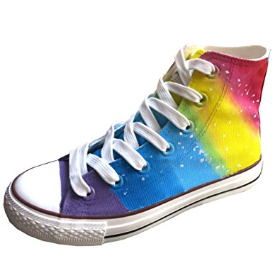 YFINE Rainbow Style Adult Hand-painted Unisex Canvas Shoes High Top Mens and Womens Walking Shoe