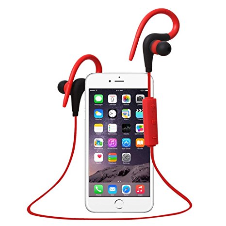 Kingfansion Bluetooth Ear Hook Wireless Sports Jogging Stereo Waterproof Headset Earphone (Red)