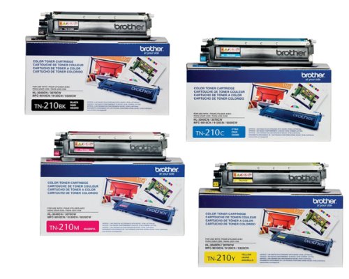 Brother Toner Cartridge Set, 4-Pack, Black, Cyan, Magenta, and Yellow (TN-210)