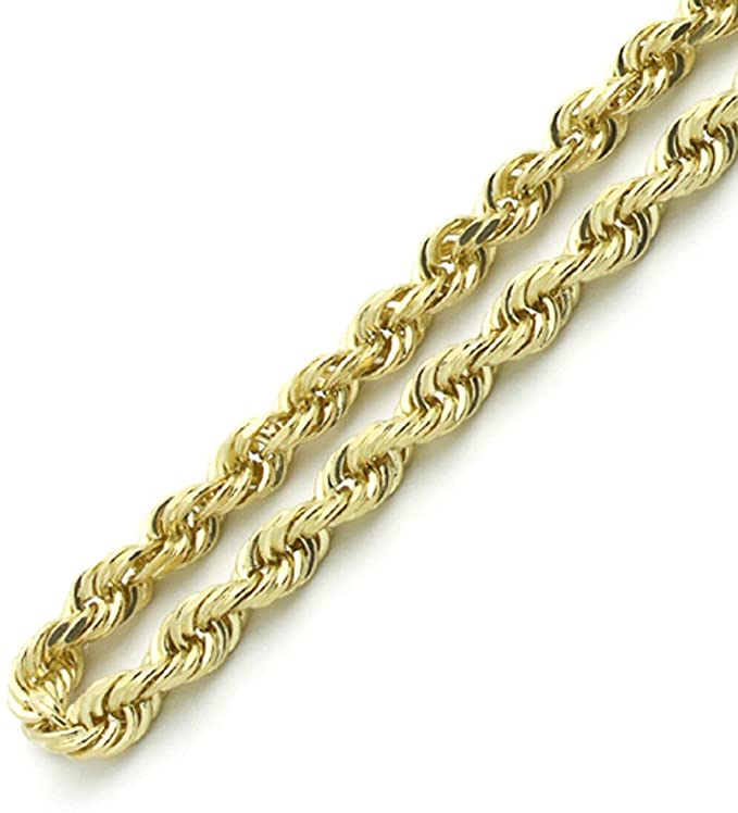 18K Gold 1.8MM, 2MM, 2.5MM, 3MM, 4MM, or 5MM Diamond Cut Rope Chain Necklace Unisex Sizes 16"-30"