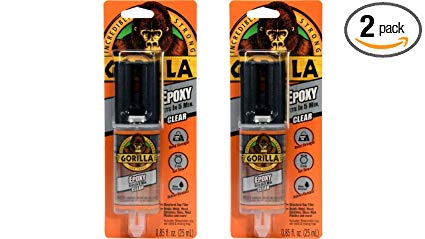 Gorilla 2 Part Epoxy, 5 Minute Set, .85 ounce Syringe, Clear, (Pack of 2)