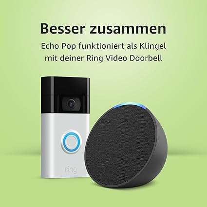 Ring Video Doorbell von Amazon, Nickel Matt, Funktionert mit Alexa   Wir stellen vor: Echo Pop | Anthrazit - Smart&nbsp;Home-Einsteigerpaket