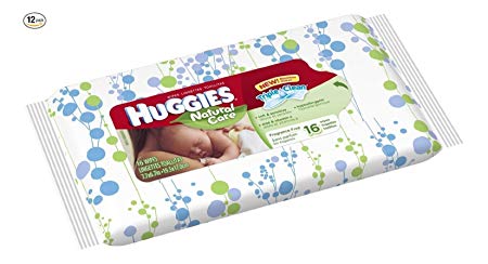 Huggies Bundle - 12 Pack of Natural Care Unscented Baby Travel Wipes 16ct. Each