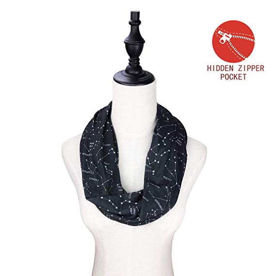 Fashion Infinity Scarves With Zipper Pocket For Women Men - Novelty Wrap Travel Scarf with Hidden Pocket