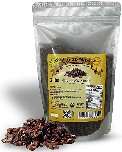 Pure Natural Miracles Cacao Nibs. Raw, Organic and Premium Criollo Variety. (32 oz / 2 Pound)