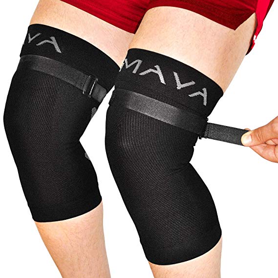 Mava Sports Knee Brace (Pair) with Adjustable Strap -Does NOT ROLL Down- Best Compression Knee Sleeve – All Day Wear Knee Support for MCL, ACL Rehab, Running, Joint Pain & Arthritis, Basketball, Gym