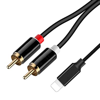 2 RCA Audio Aux Cable for iPhone, Stereo Y Splitter Adapter Compatible with i-Phone i-Pod i-Pad 8p Lighting Port for Car, Amplifiers, Home Theater, Speaker or More (3.6ft)