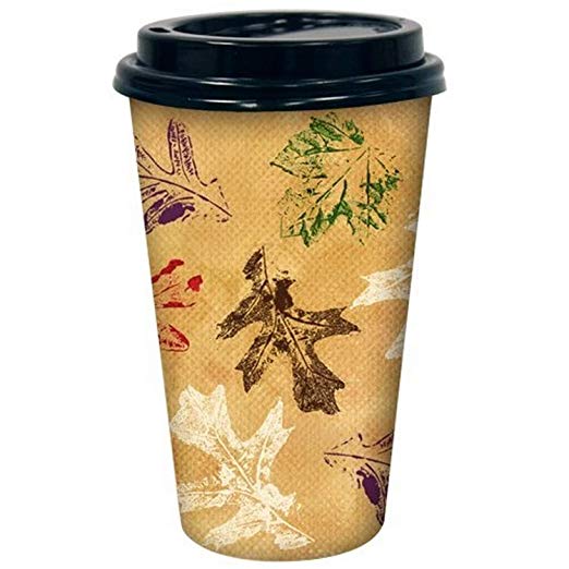 Nicole Home Collection Party Dimensions Nicole 16-Count Hot/Cold Cup with Lid, Leaves, 16-Ounce, Multicolor