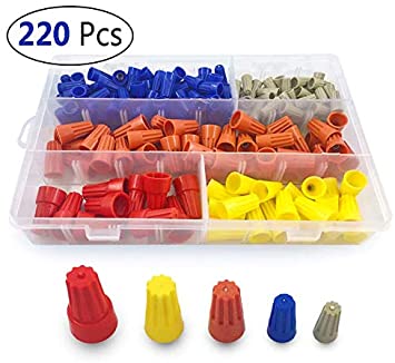 (220 Pcs) MCIGICM Electrical Wire connectors Screw Terminals Assortment, Wire Nuts Spring Insert Twist Caps Connection, AWG 22-10