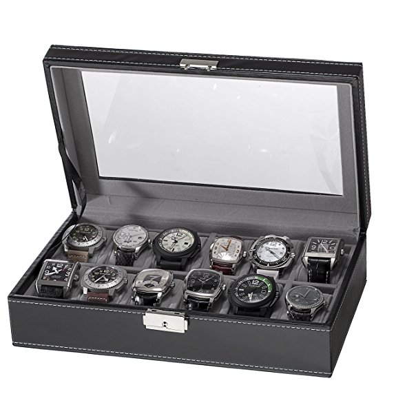 Sorbus 12 Slot Watch Box, Black