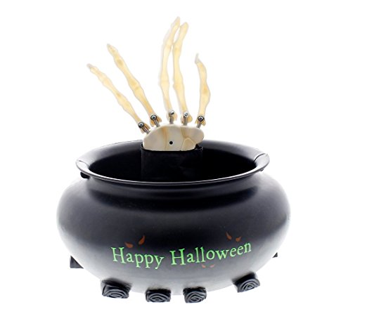 Skeleton Hand in Cauldron Motion Activated Animated Candy Bowl - 9"W x 2.5"H