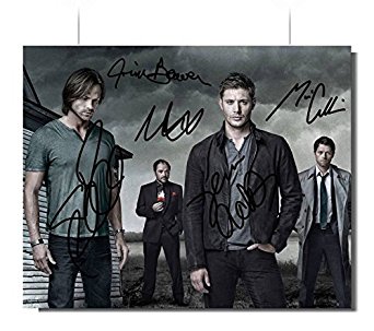 Supernatural Cast Signed Autographed 8x10 Photo Reprint RP COA 'Jim Beaver, Mark Sheppard, Misha Collins, Jared Padalecki & Jensen Ackles'