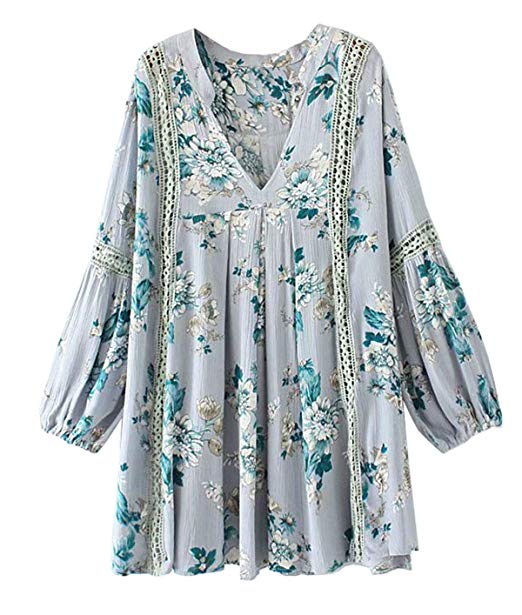 R.Vivimos Women Cotton Long Sleeve Floral Print Casual Swing Short Dresses