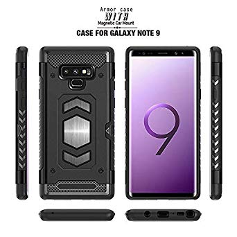 Note 9 Phone Case Full Body Armor Cell Phone Cases for Samsung Galaxy Note 9 With Card Holder and Magnetic Back for Car Mount - Slim Heavy Duty Protector Wallet Cover - (Black, NOTE 9)