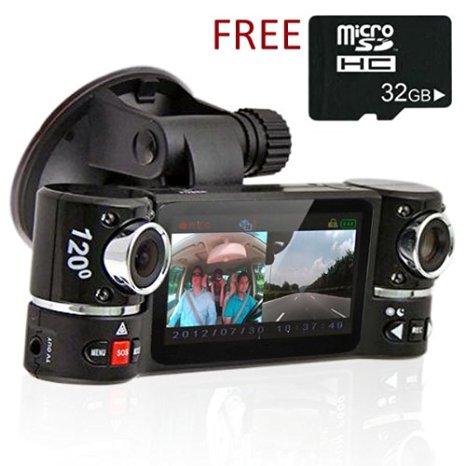 inDigi® Dash Cam 2.7" TFT LCD Dual Camera Rotated Lens Car DVR w/ IR Night Vision - NEW