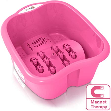 Breathe Foot Spa Massager with Magnetic Therapy in Home - Cold/ Hot Water Foot Massaging Spa Bucket/ Basin/ Tub for Men, Women's Feet Deep Bath Soak - Removal Roller, Portable | Non-Electric (Pink)