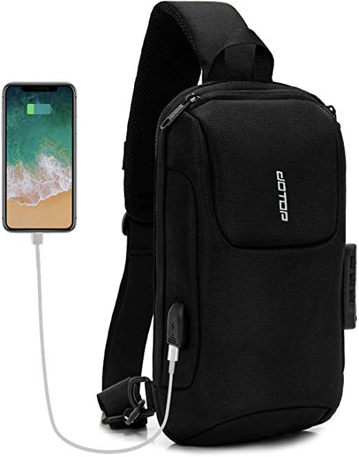 Sling Bag Waterproof Shoulder Bag with USB Charging Port