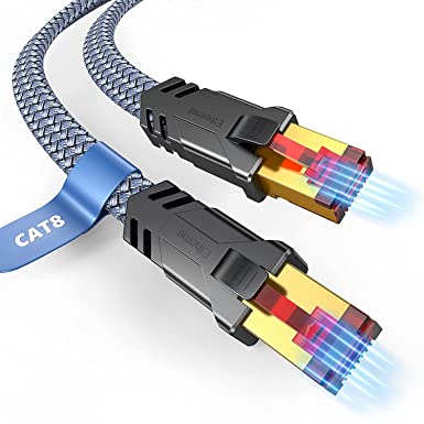 Cat 8 Ethernet Cable 3 FT, Snowkids Flat High Speed 3 FT Ethernet Cable, 40Gbps, 2000Mhz Braided High Duty Long Ethernet Cable, Gold Plated RJ45 Connector for Modem/Router/PS3/4/5/Gaming/PC