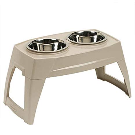 Suncast Elevated Dog Bowls - Double Food Bowls - Elevated Adjustable Feeding Station for Large Dogs - Two Bowls for Food and Water - Taupe