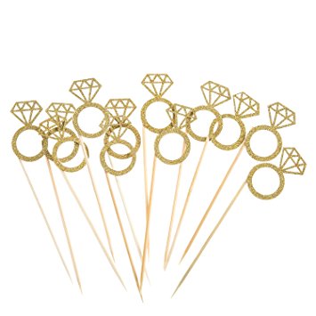 Mtlee Cupcake Topper Gold Glitter Mini Diamond Ring Cakes Toppers (35 Pack)